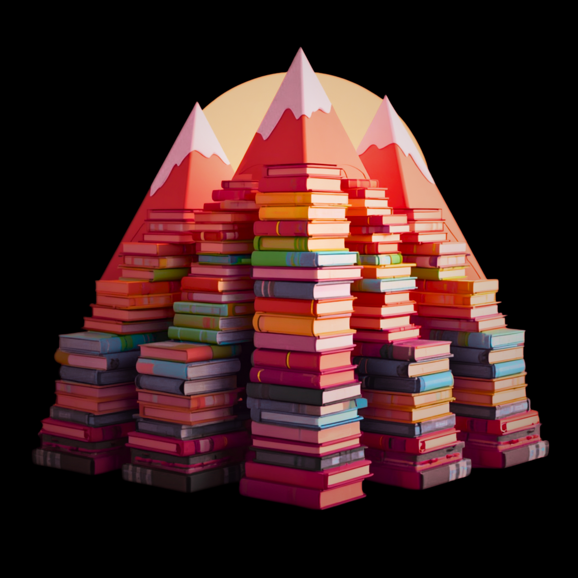 Stack of books shaped like a mountain